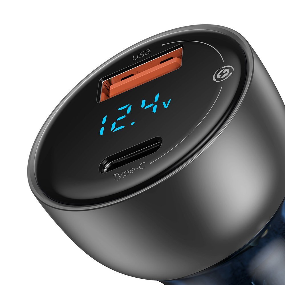 Auto punjač Baseus, 65W, 5A, 1 x USB-A - 1 x USB-C, Sivi CCKX-C0A