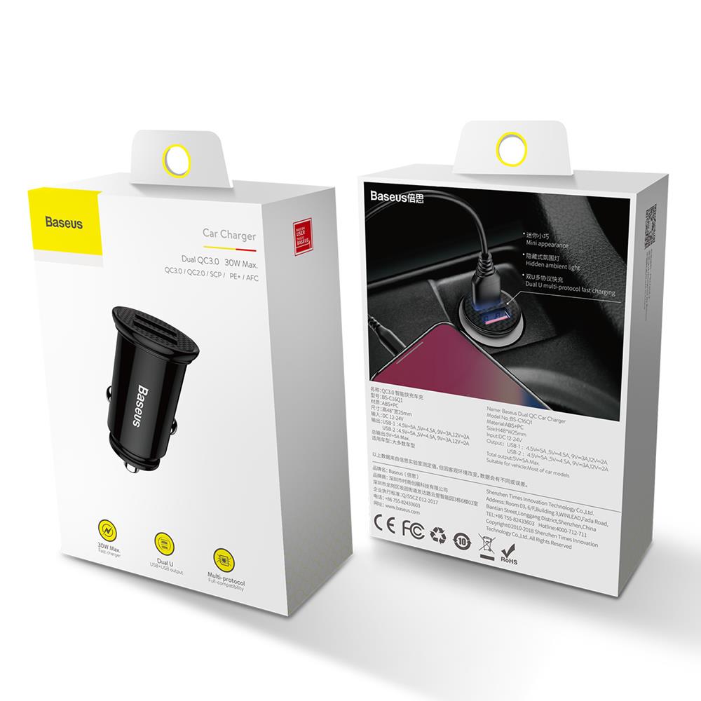 Baseus Auto Punjač, 30W, 5A, 2 x USB-A, Crni CCALL-YD01
