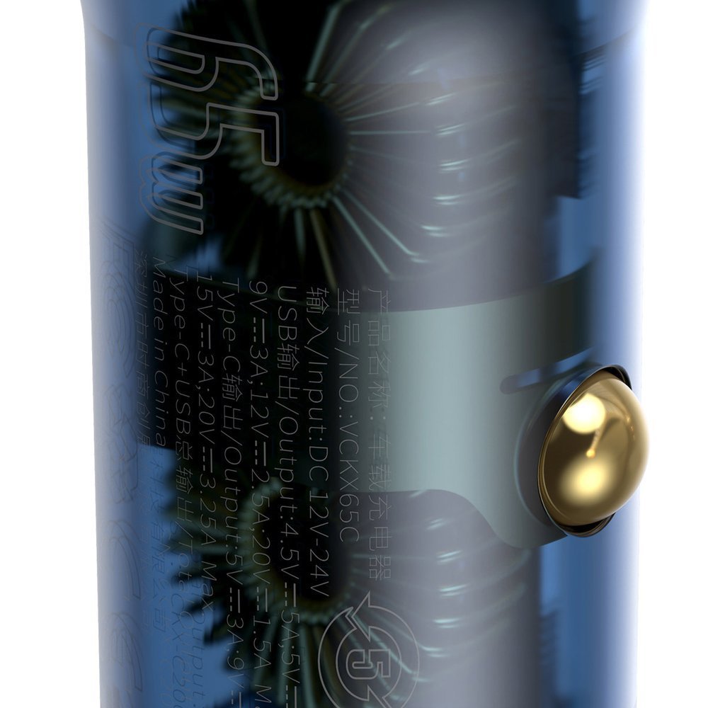 Auto punjač Baseus, 65W, 5A, 1 x USB-A - 1 x USB-C, Sivi CCKX-C0A