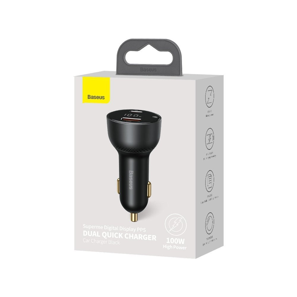 Car Charger Baseus Superme, 100W, 5A, 1 x USB-A - 1 x USB-C, Black CCZX-01 CCZX-01