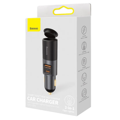 Car Charger Baseus Share Together, 120W, 3A, 1 x Cigarette Lighter Extension - 1 x USB-A - 1 x USB-C, Grey CCBT-C0G 