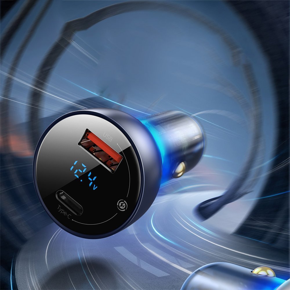 Auto punjač Baseus, 65W, 5A, 1 x USB-A - 1 x USB-C, Sivi CCKX-C0A