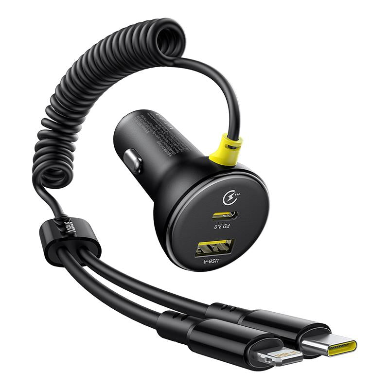 Auto punjač sa USB-C / Lightning kablom Baseus Circular, 60W, 3A, 1 x USB-A - 1 x USB-C, Crni C00035902121-00