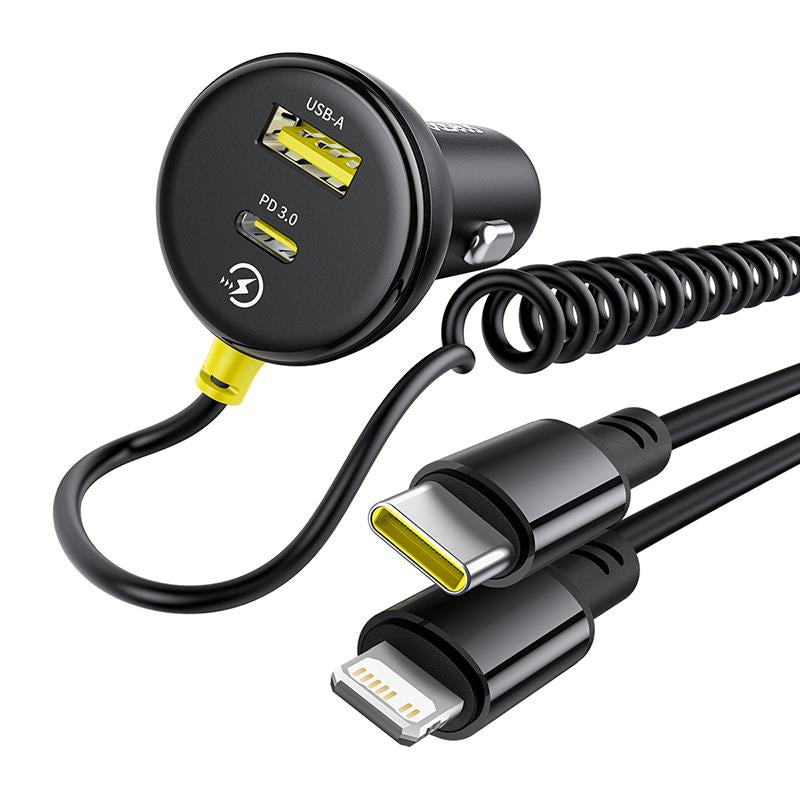 Auto punjač sa USB-C / Lightning kablom Baseus Circular, 60W, 3A, 1 x USB-A - 1 x USB-C, Crni C00035902121-00