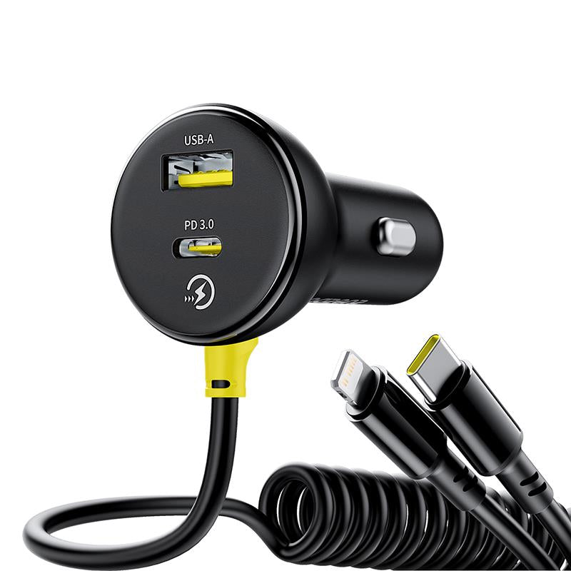 Auto punjač sa USB-C / Lightning kablom Baseus Circular, 60W, 3A, 1 x USB-A - 1 x USB-C, Crni C00035902121-00