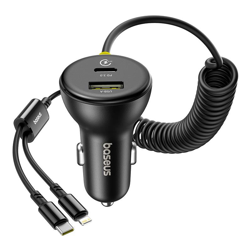 Auto punjač sa USB-C / Lightning kablom Baseus Circular, 60W, 3A, 1 x USB-A - 1 x USB-C, Crni C00035902121-00