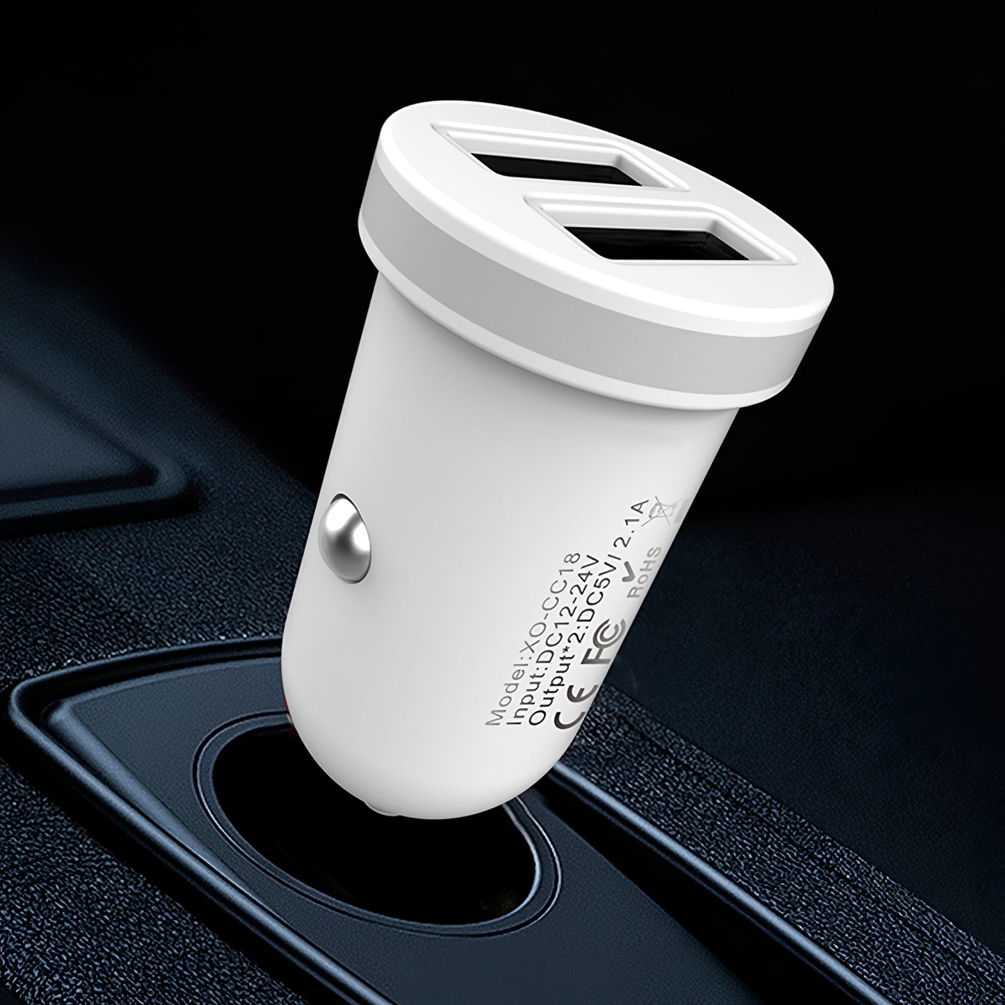 Auto punjač XO Design CC-18, 10.5W, 2.1A, 2 x USB-A, Beli