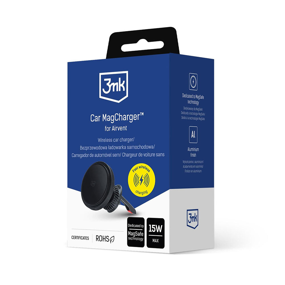 Auto punjač Wireless 3MK, 15W, 1.67A, Crni