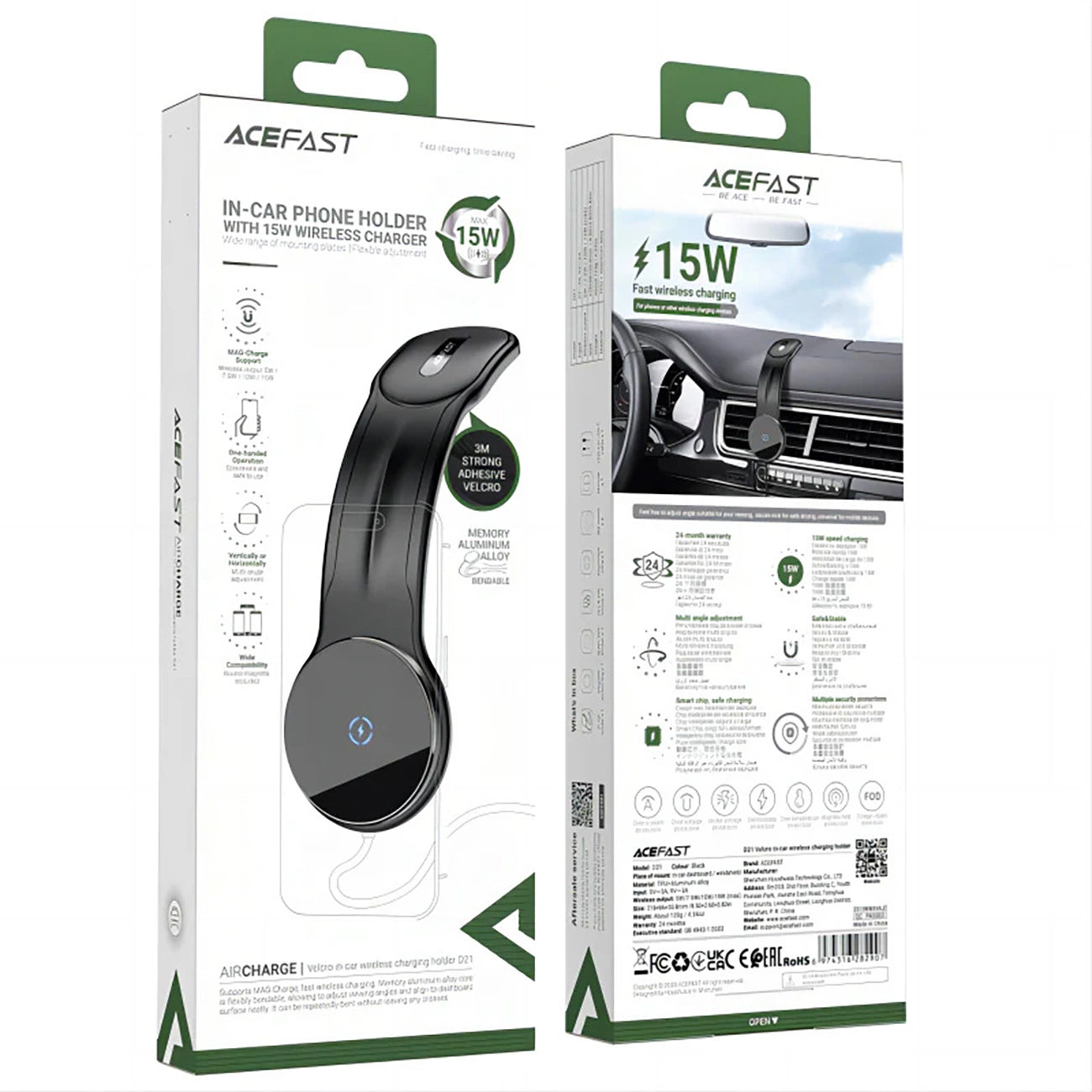 Wireless Car Charger Acefast D21, 15W, 1.67A, Black 