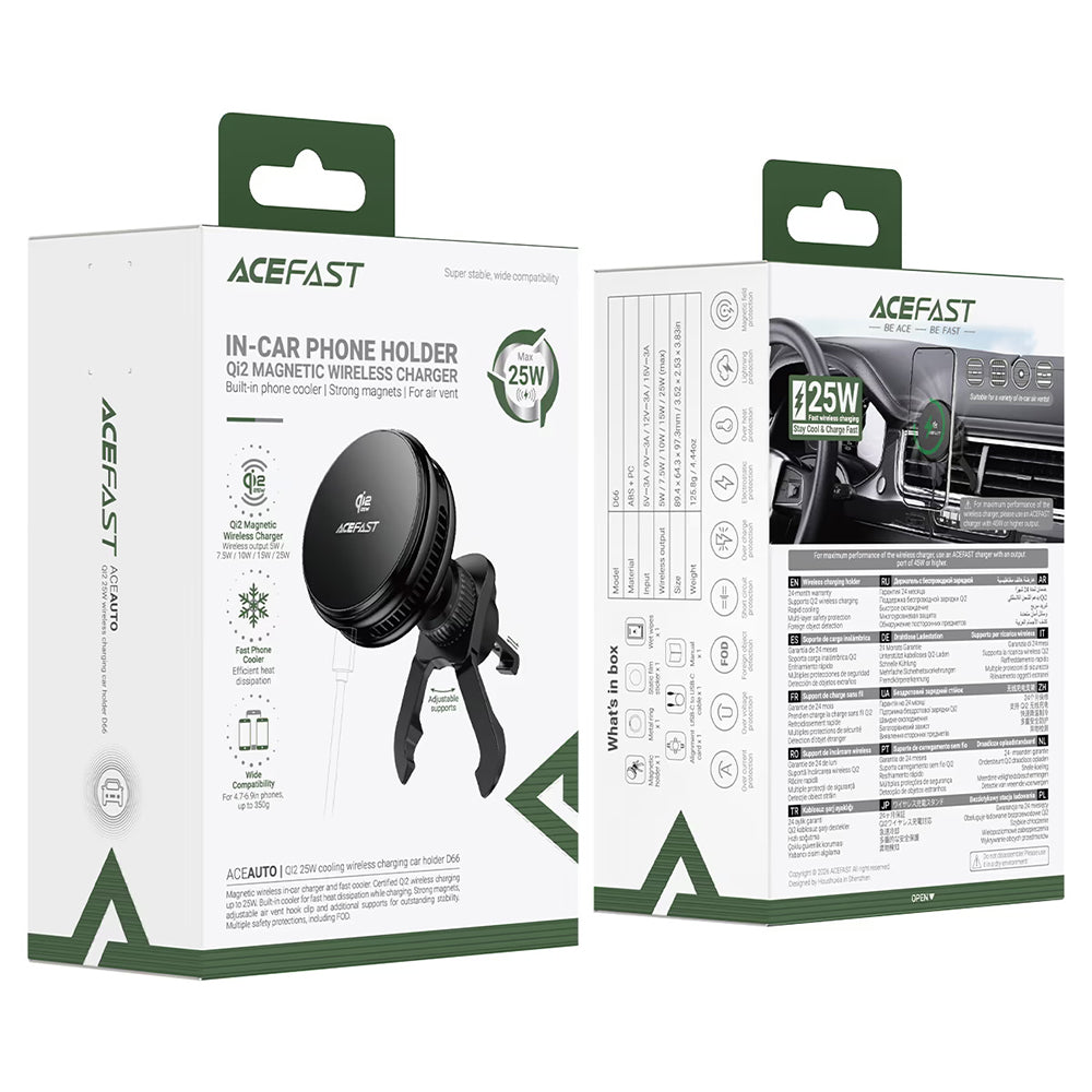 Bežični auto punjač Acefast D66, 25W, Crni