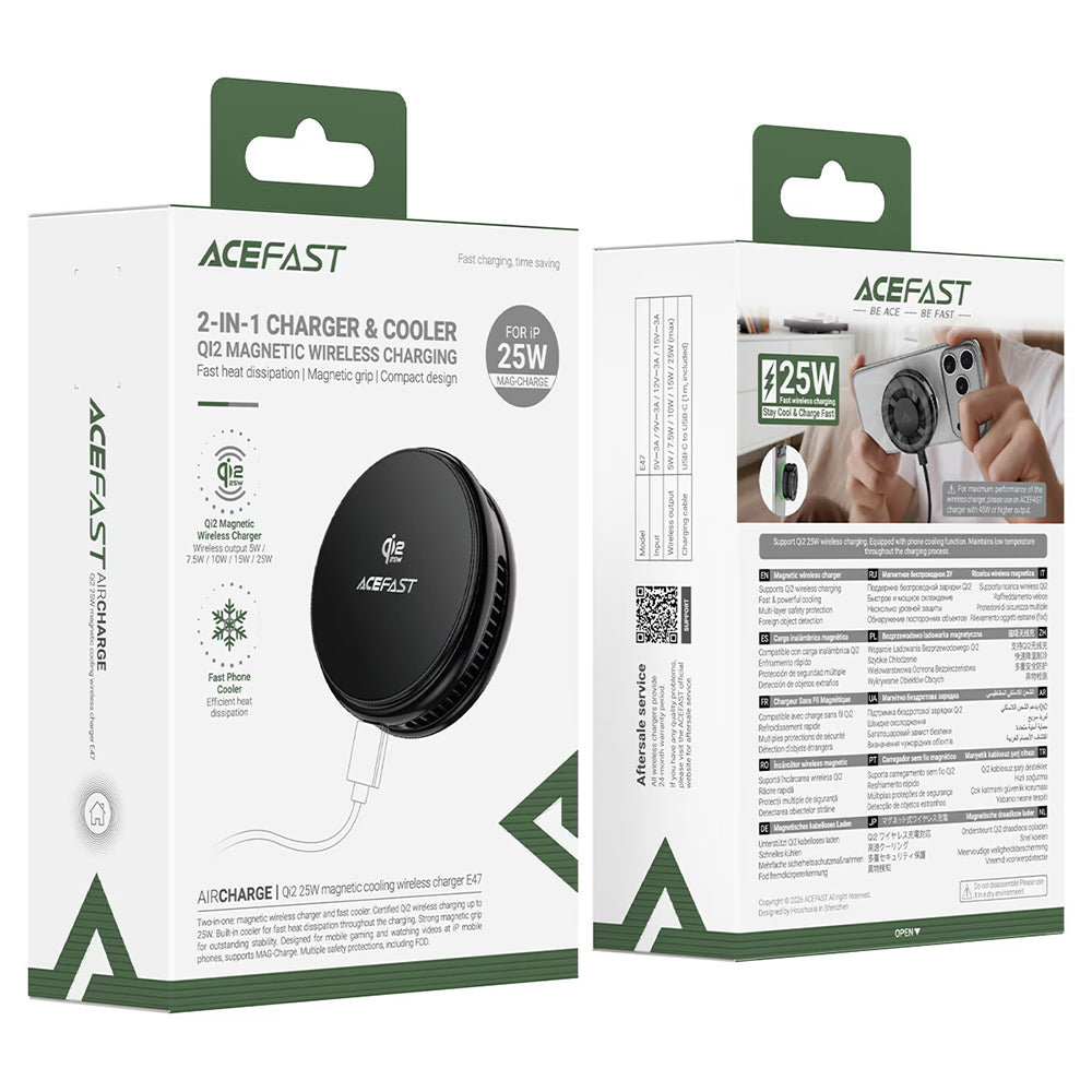 Bežični mrežni punjač Acefast E47 2u1, 25W, Crni