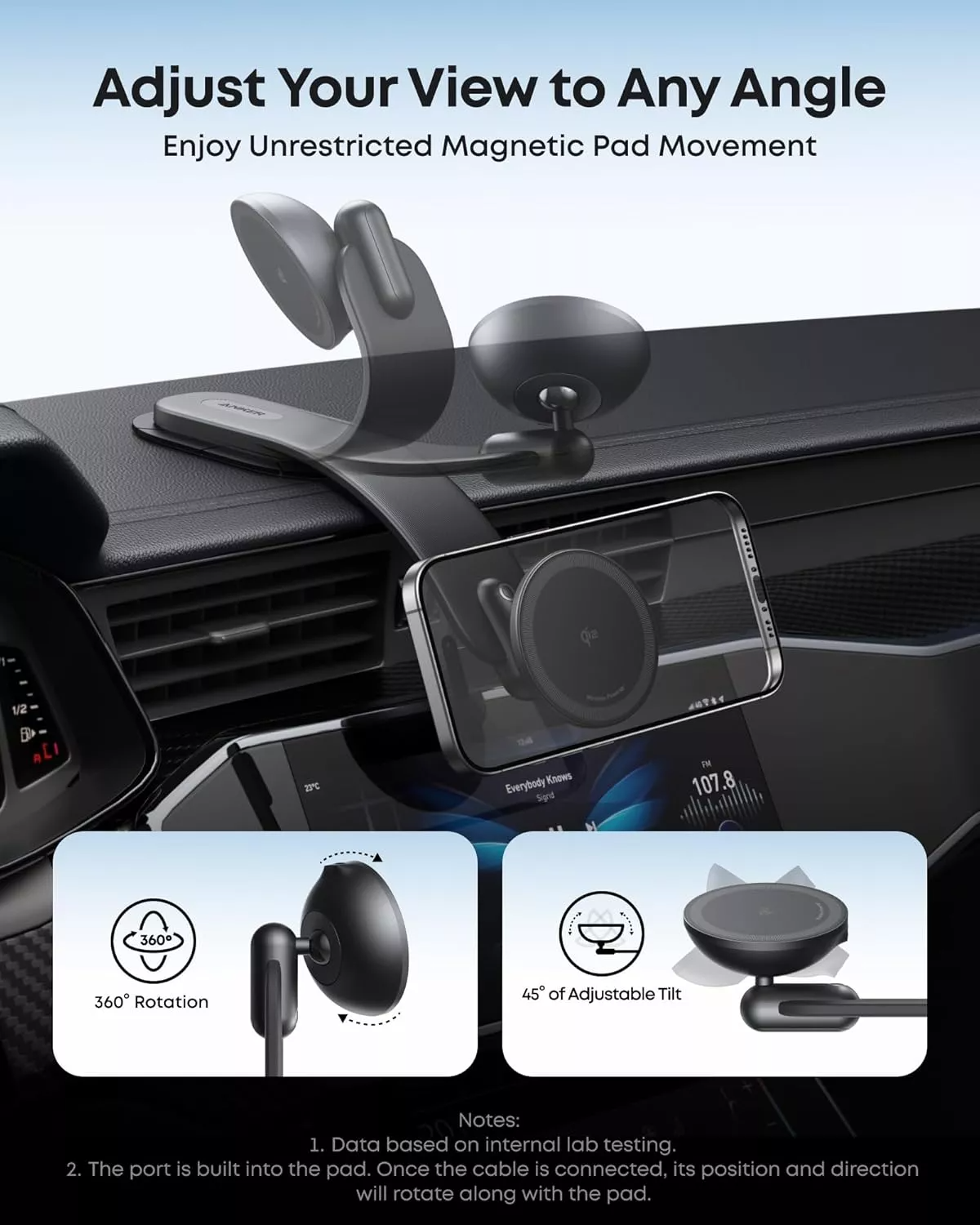 Bežični auto punjač Anker Nano, 15W, 1.67A, Crni B2216H11