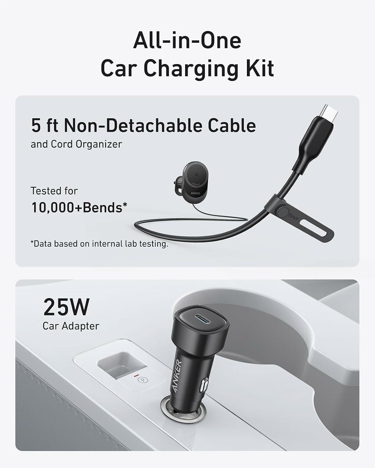 Auto punjač Anker MagGo, 15W, 1.67A, Crni B2932G11