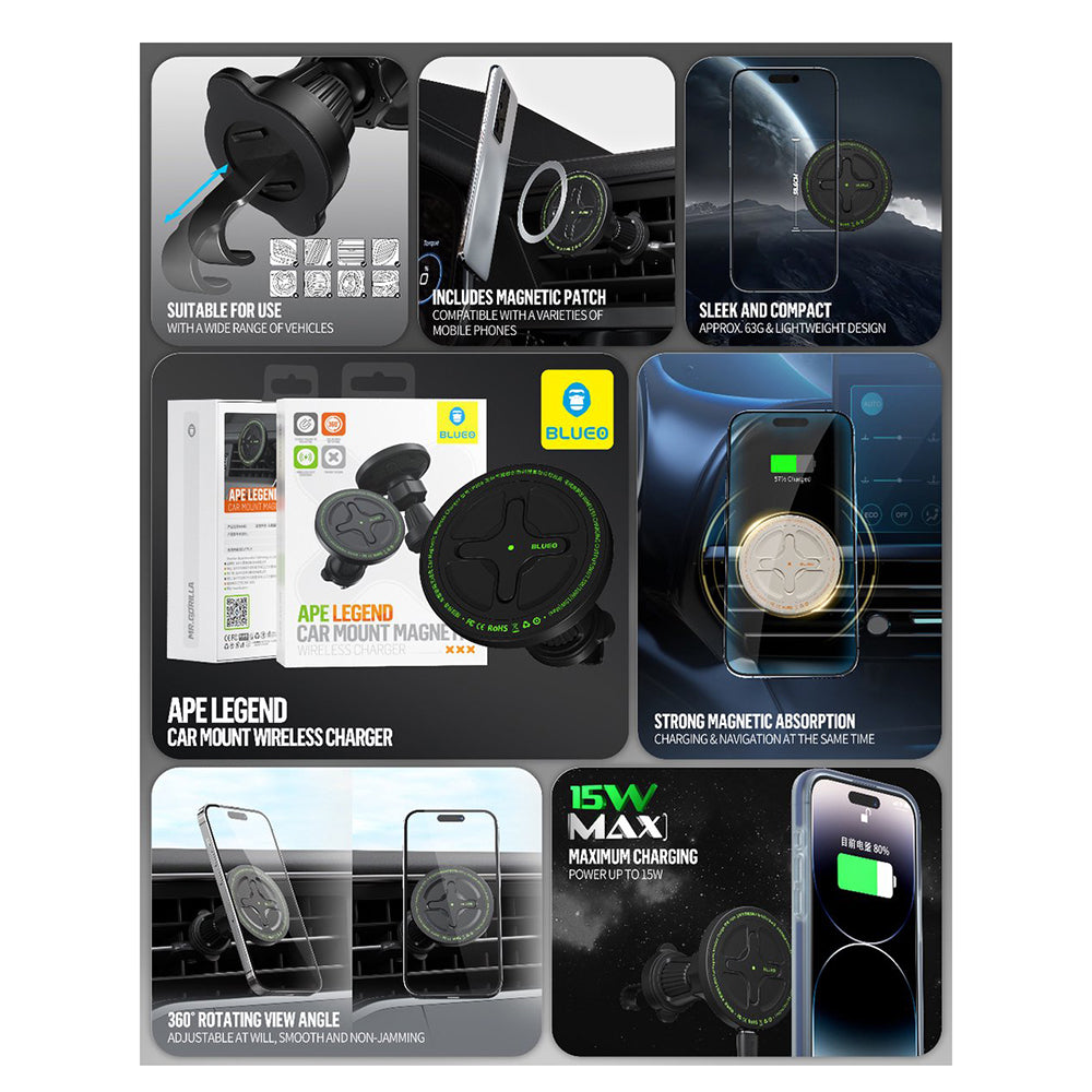 Auto punjač Blueo Ape Legend, 15W, 1.67A, Crni