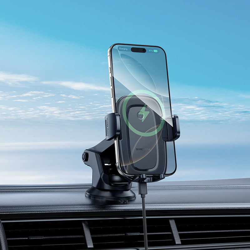 Auto punjač bez žica Borofone BH223 Follower, 15W, 1.67A, Crni