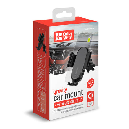Bežični auto punjač ColorWay CW-CHAW038Q, 15W, 1.67A, Crni