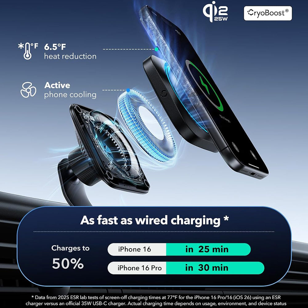 Bežični auto punjač ESR, 25W, Crni