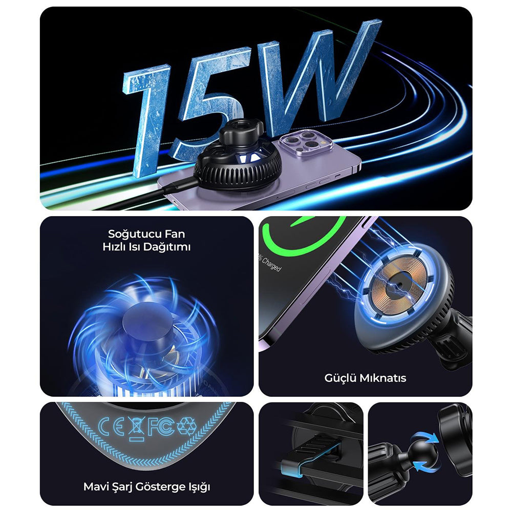 Bežični auto punjač HAVIT W3036, 15W, 1.67A, Crni