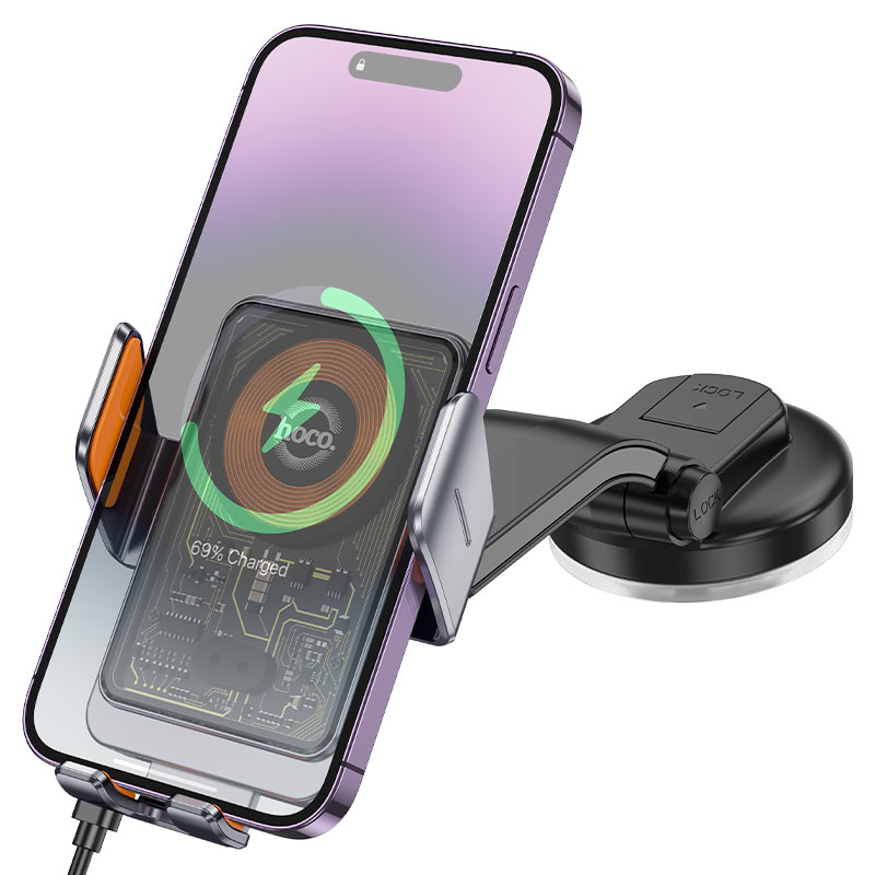 Bežični auto punjač HOCO HW8, 15W, 1.67A, Crni