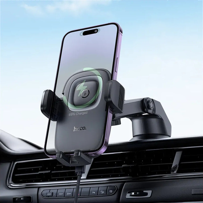 Bežični auto punjač HOCO HW32, 15W, 1.67A, Crni