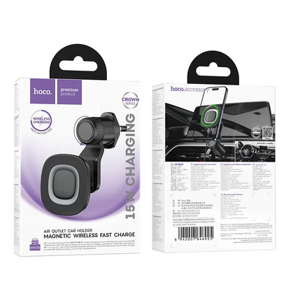 Auto punjač Wireless HOCO HW30, 15W, 1.67A, Crni