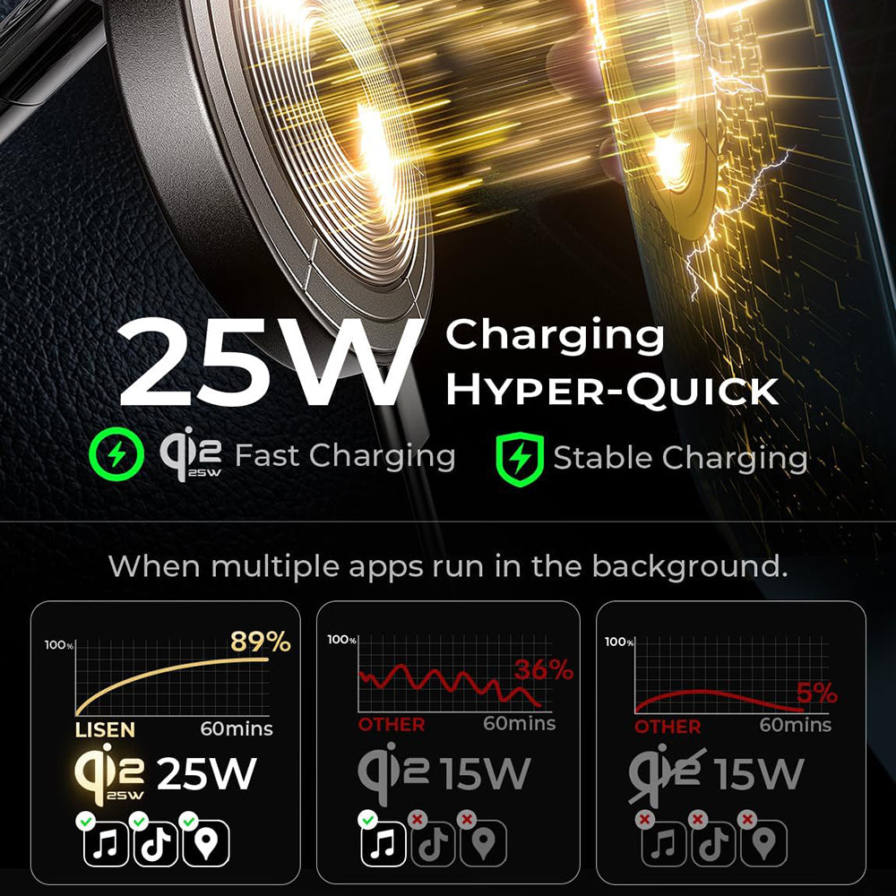 Bežični auto punjač Lisen W608 Pro, 25W, Crni YL0225090001