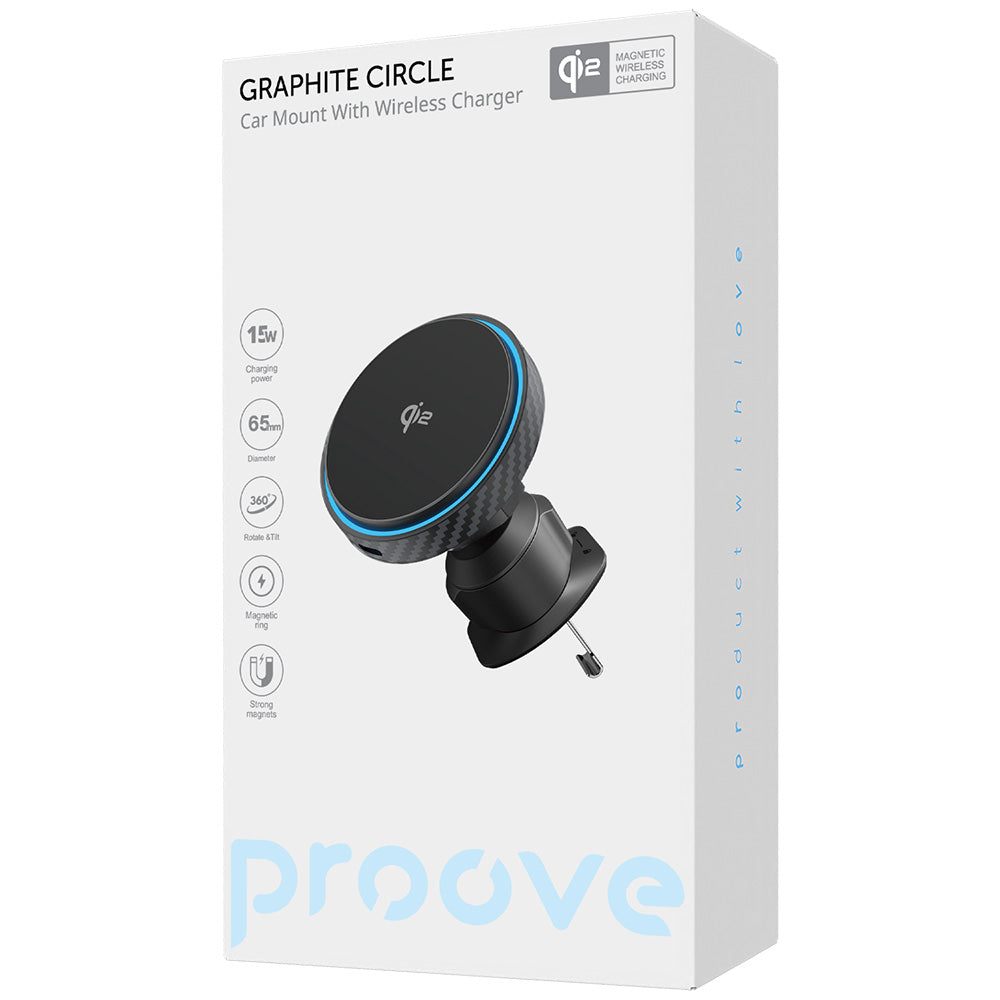 Bežični Auto Punjač Proove Graphite Circle, 15W, 1.67A, Crni WHGC15010001