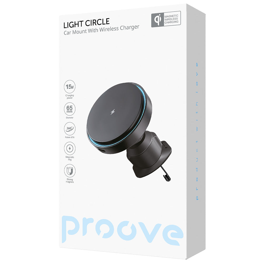 Punjač za auto Proove Light Circle, bežični, 15W, 1.67A, crni WHLC15010001