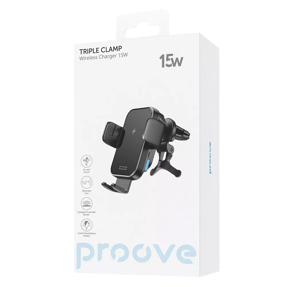 Incarcator Auto Wireless Proove Triple Clamp, 15W, 1.67A, Crni WHTC15010001