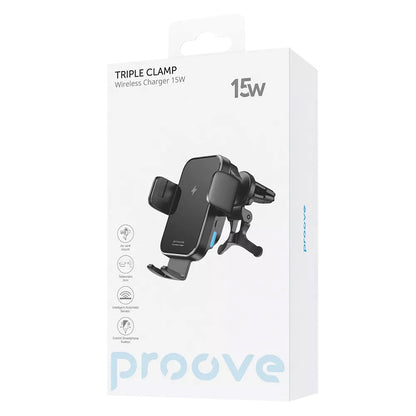 Incarcator Auto Wireless Proove Triple Clamp, 15W, 1.67A, Crni WHTC15010001