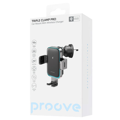 Incarcator Auto Wireless Proove Triple Clamp Pro, 15W, 1.67A, Sivi WHTP15010004