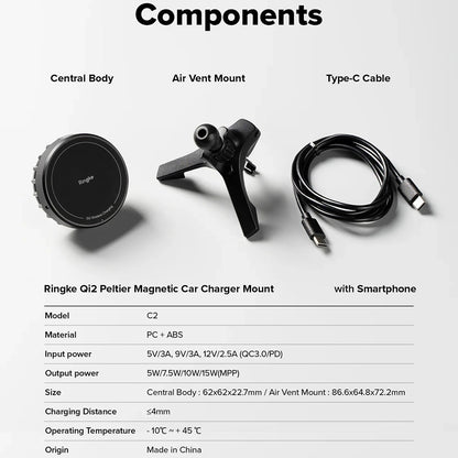 Bežični auto punjač Ringke, 15W, 1.67A, Crni