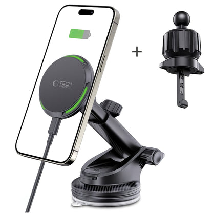 Auto punjač Wireless Tech-Protect MM15W-V7 QI2, 15W, 1.67A, Crni