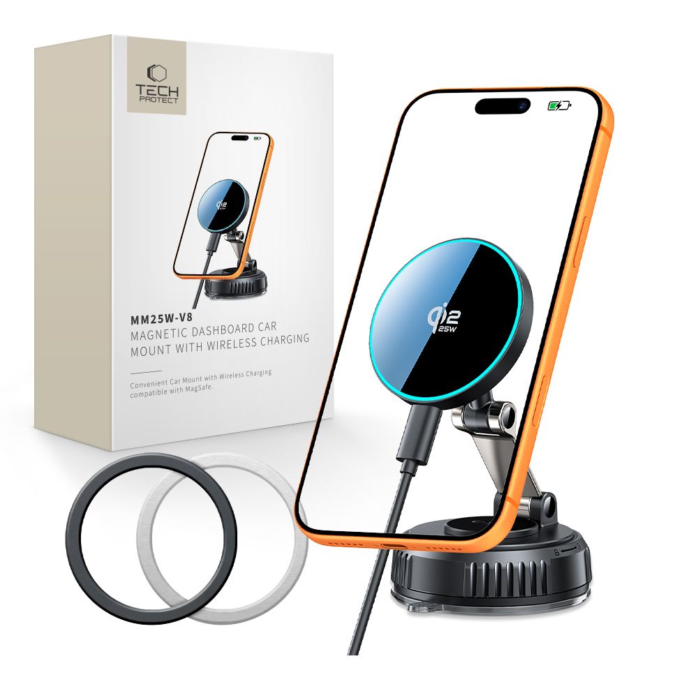 Bežični auto punjač Tech-Protect MM25W-V8, 25W, Crni