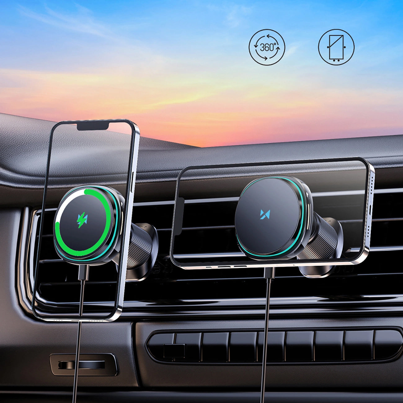 Bežični auto punjač WZK WCT5-Q6S2Y, 15W, 1.67A, Crni