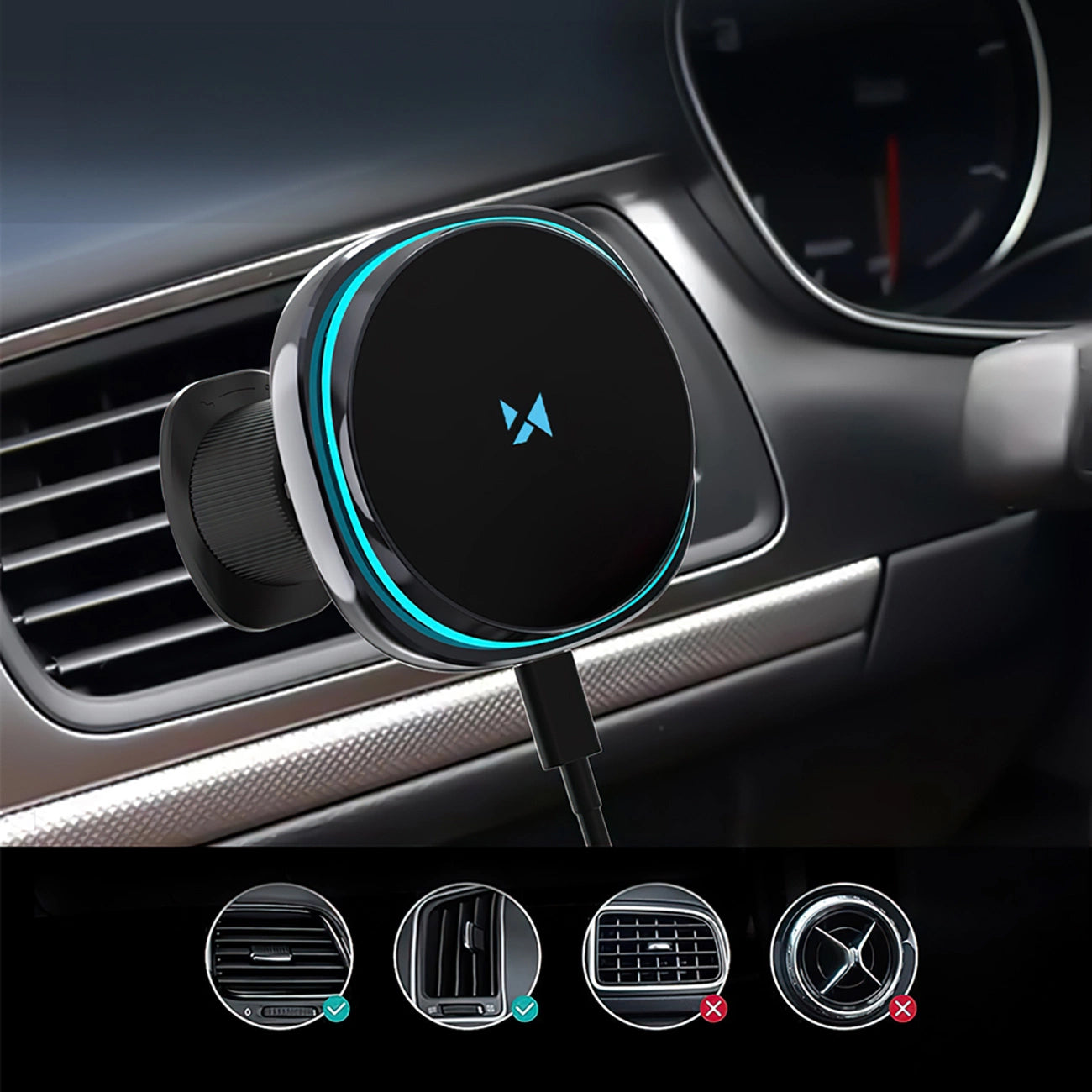 Bežični auto punjač WZK WCT5-Q6S2Y, 15W, 1.67A, Crni