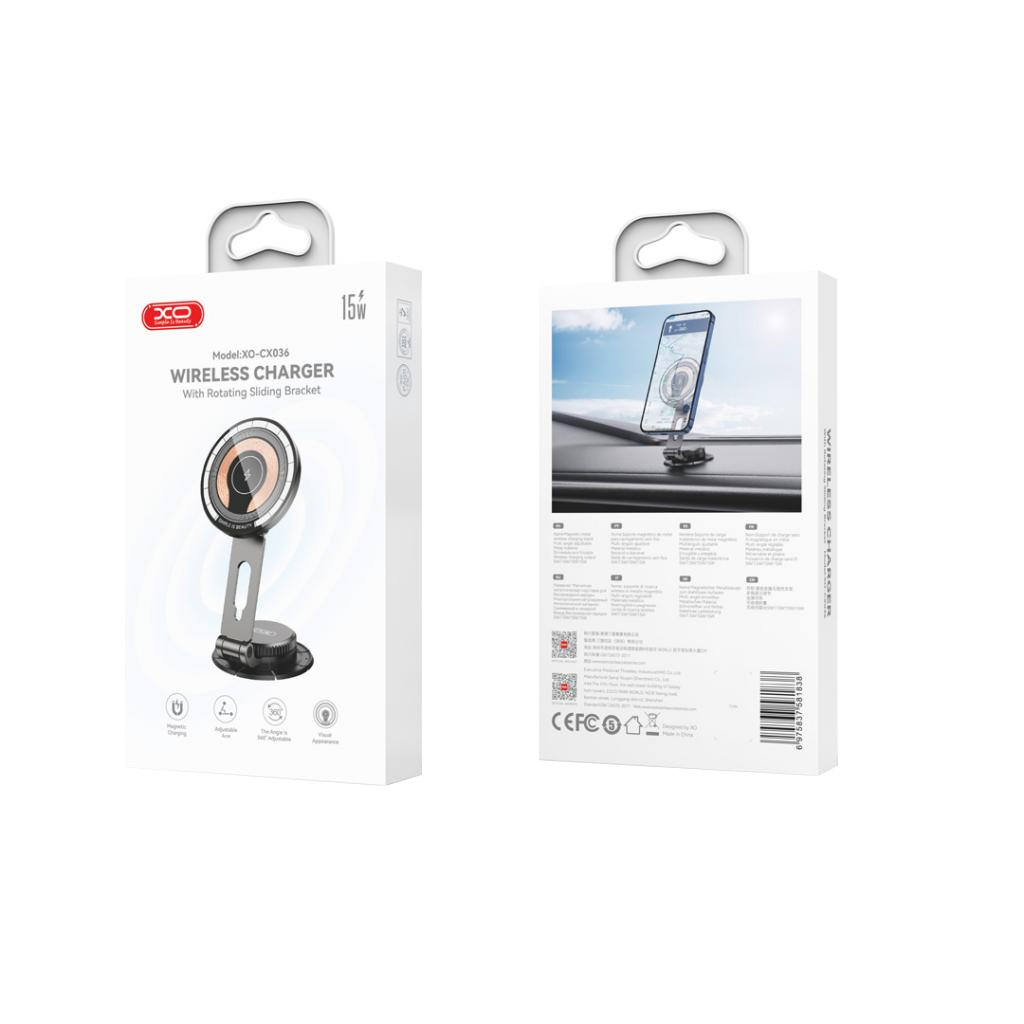 Bežični auto punjač XO Design CX036, 15W, 1.67A, Crni