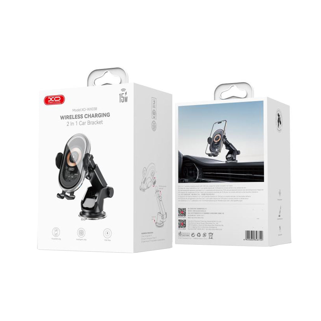 Bežični auto punjač XO Design WX038, 15W, 1.67A, Crni