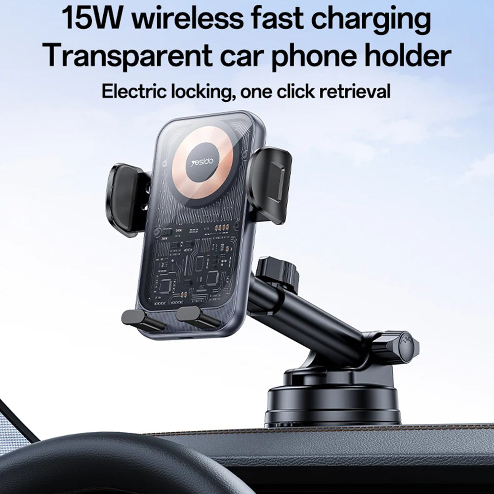 Auto punjač Wireless Yesido C307, 15W, 1.67A, Crni