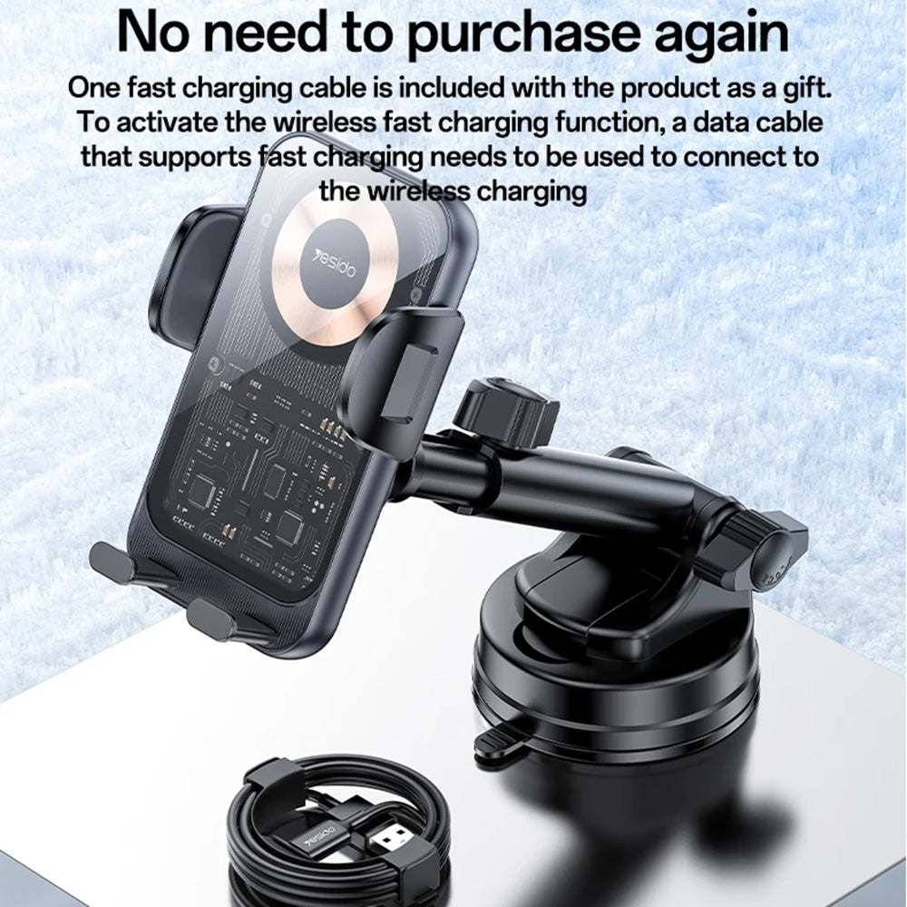 Auto punjač Wireless Yesido C307, 15W, 1.67A, Crni