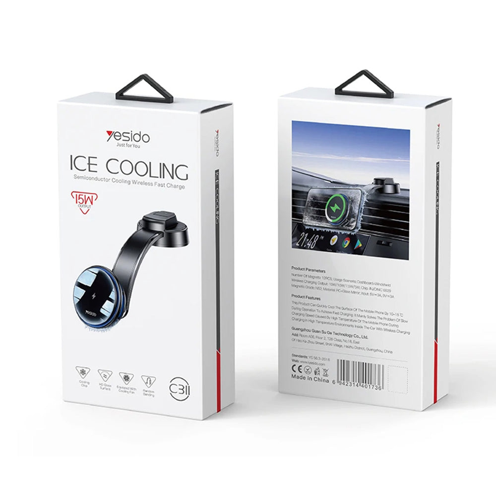 Bežični auto punjač Yesido C311, 15W, 1.67A, Crni