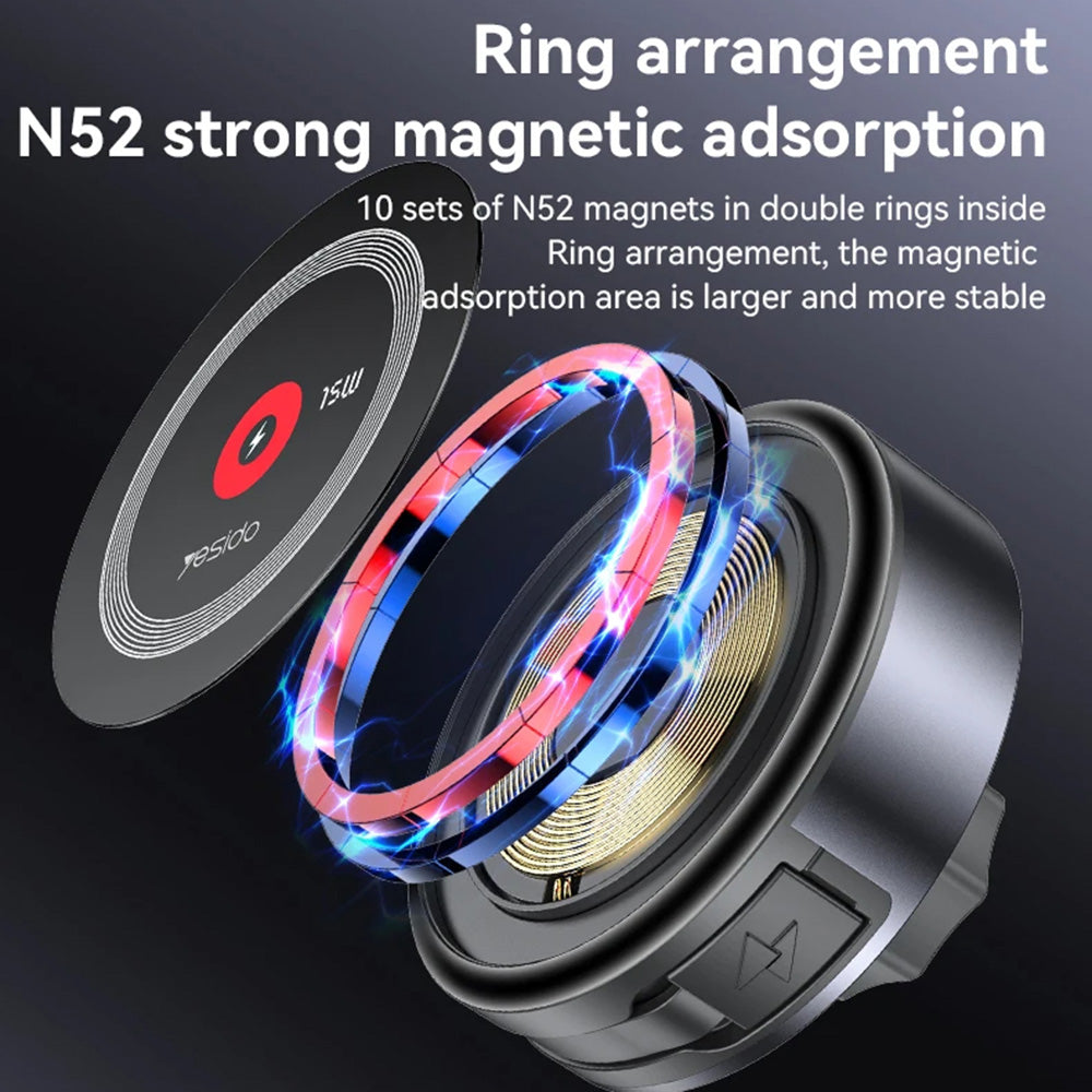 Auto punjač bežični Yesido C314, 15W, 1.67A, Crni