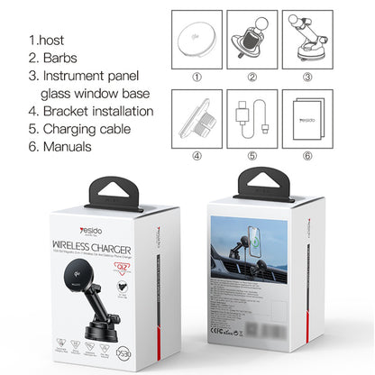 Auto punjač Wireless Yesido DS30, 15W, 1.67A, Crni