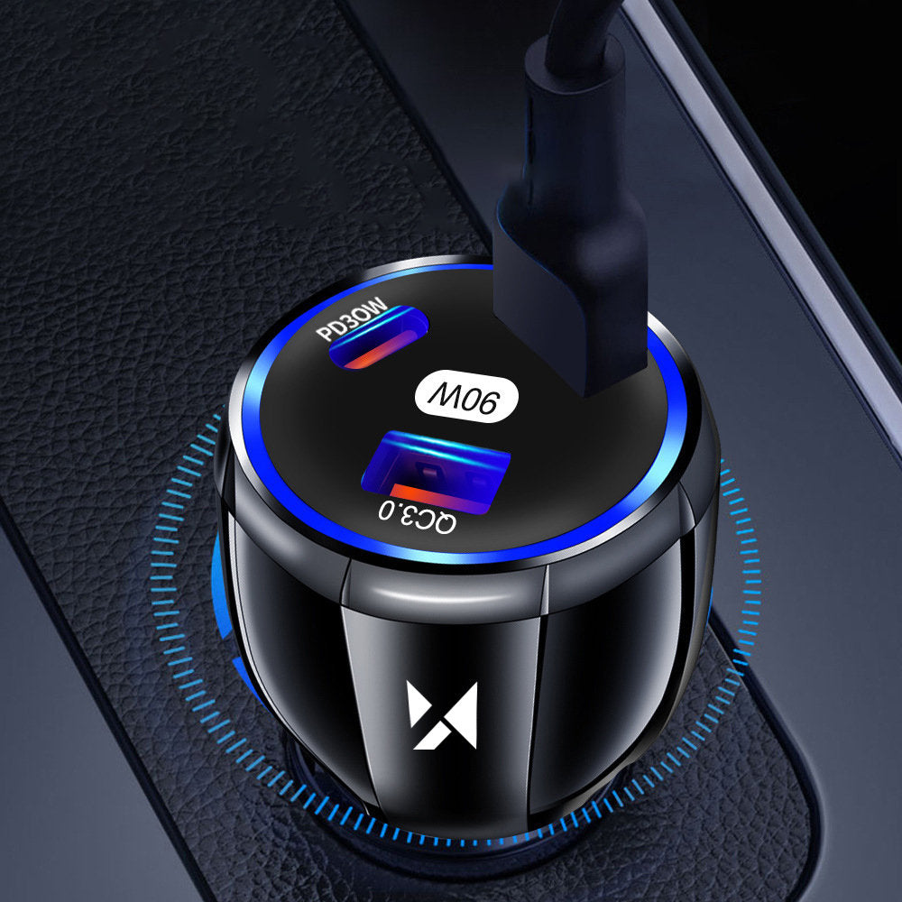 Auto punjač WZK WCCCA, 90W, 3A, 1 x USB-A - 2 x USB-C, Crni