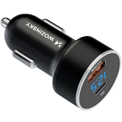 Auto punjač WZK WDCCAC, 36W, 3A, 1 x USB-A - 1 x USB-C, Crni