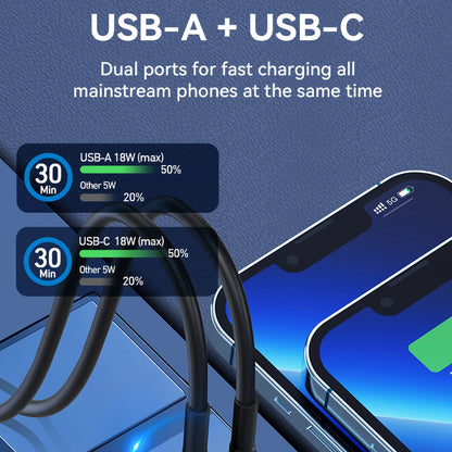 Auto punjač WZK WDCCAC, 36W, 3A, 1 x USB-A - 1 x USB-C, Crni