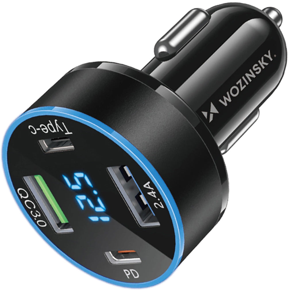 Auto punjač WZK WDCCB, 50W, 3A, 2 x USB-A - 2 x USB-C, Crni