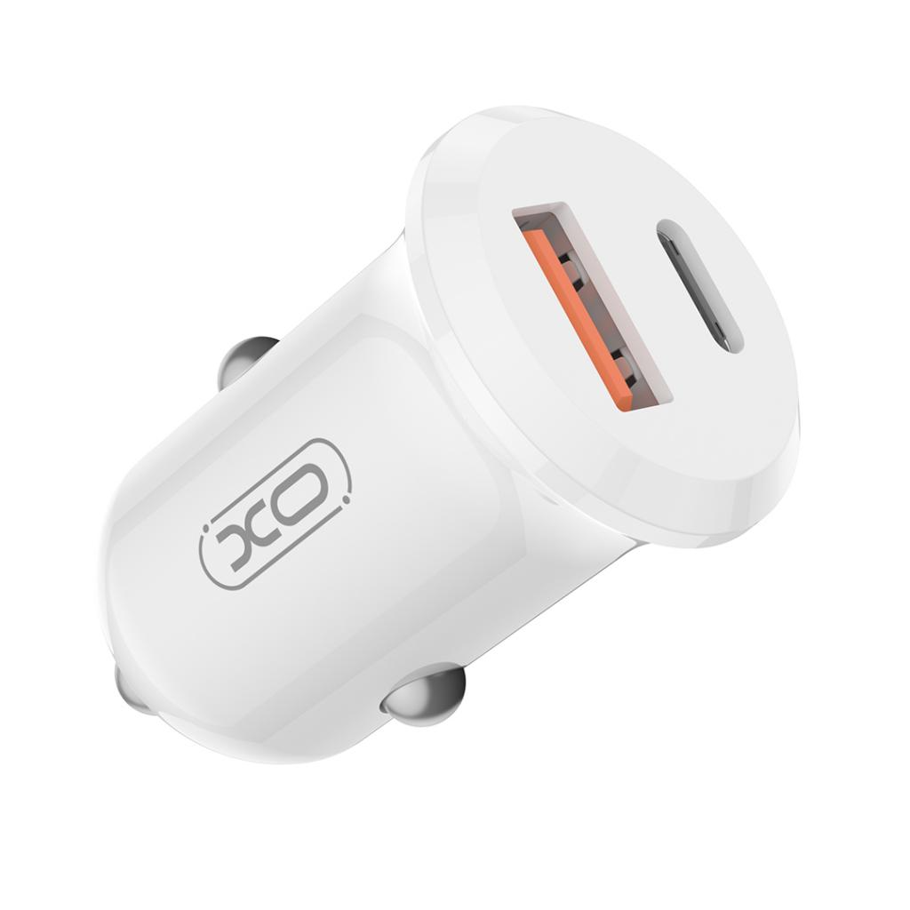 Auto punjač XO Design CC69, 30W, 3A, 1 x USB-A - 1 x USB-C, Beli