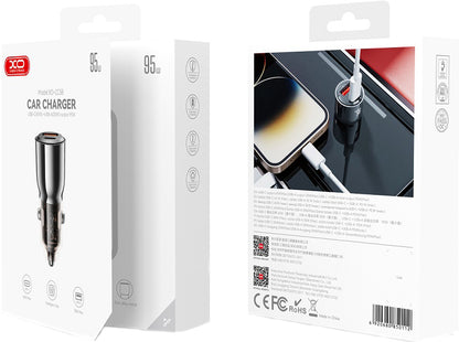 Auto punjač XO Design CC58, 95W, 3.25A, 1 x USB-A - 1 x USB-C, Crni