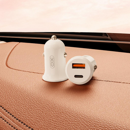Auto punjač XO Design CC69, 30W, 3A, 1 x USB-A - 1 x USB-C, Beli